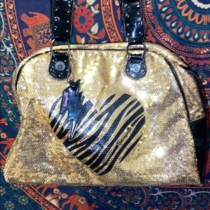 BETSEY JOHNSON gold sequin bag with zebra heart!!